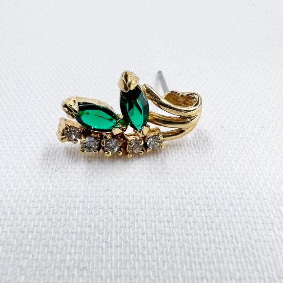 Green & Clear Rhinestone Gold Tone Post Earrings - Picture 5 of 7